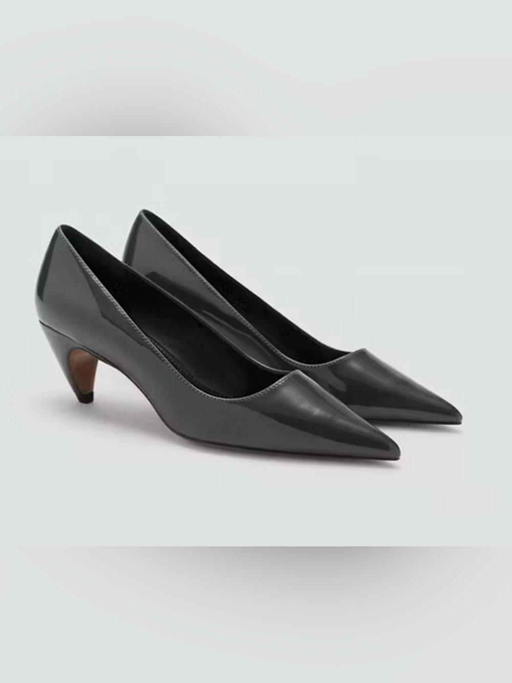 NEW MANGO MNG GREY PATENT LEATHER FUNNEL HIGH HEELS SHOES SZ 36 US 6